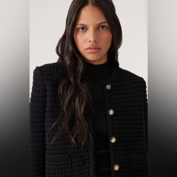 NEW Ba&sh Bash Gaspard Tweed Cardigan Jacket in Black | size 2 M US6 UK10 - Picture 8 of 16